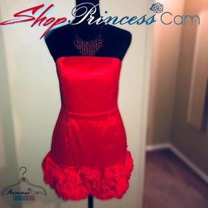 ❣️Free Generation Strapless Red Rosette Mini Dress